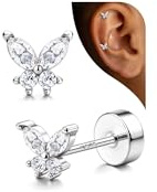 Adramata 925 silver örhängen dam allergivänliga CZ örhängen piercing öra brosk helix piercing tragus örhängen dam silver/guld, 925/1000 silver