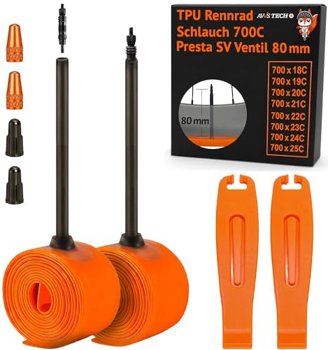 Fahrradschlauch 28 Zoll Set | Kompatibel mit Continental & Schwalbe | für AV SV DV Ventile | Zubehör für Trekking & Citybike inkl. Reifenheber & Leuchtkappen