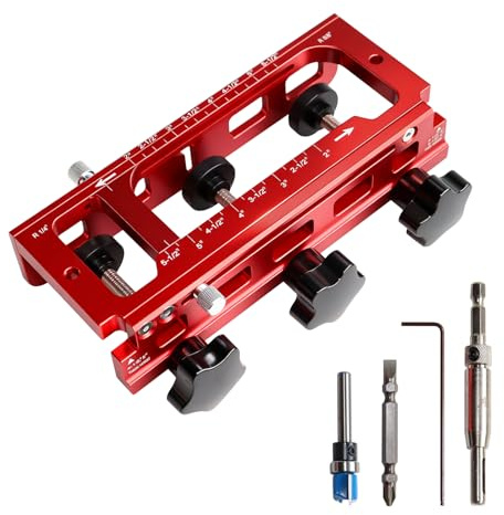 Door Hinge Jig Template Kit, Aluminum Alloy Door Hinge Mortise Jig Kit Adjustable Mortise Jig for Hinge Installation, from 2.5 to 5 Length, Radius 1/4” or 5/8”