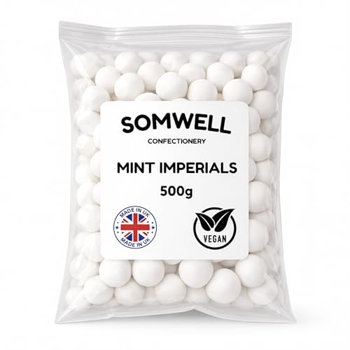 Somwell - Mint Imperials 500g - Cheap Bulk Sweets - Classic Hard Mint Sweets with Peppermint Oil, Breath Freshener Mints - Made in the UK - Vegan Friendly