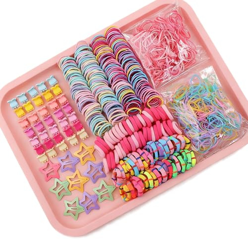 875 Pcs Hair Bands Kit, Colorful Hair Ties, Cute Hair Clips, No Damage and No Slip Durable Fabric Elastic Ponytail Holders Hair for Girls Kis and Children