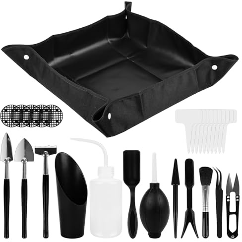 Gartenwerkzeug Set,28 Stück Sukkulenten Werkzeugset,Faltbare Umtopfmatte,Schaufel, Reinigungsbürste für Zimmerpflanzen, Bonsai, Kakteen & Umtopfen, Indoor Gartenpflege Set