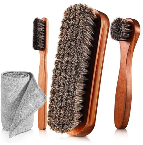 Ounfhtrttk Kit 4 Cepillos para Lustrar Zapatos Crin Caballo, Aplicadores Abrillantador, Cepillos para Limpiar Zapatos, Cepillos para el Cuidado Botas, Cepillo Limpiador