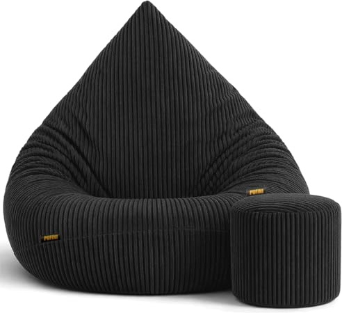 Slevobox Sitzsack mit Hocker 95x95x120cm - Cord XXL Sitzsack Erwachsene mit Füllung - Bean Bag - Schlafzimmer und Wohnzimmer Möbel - Indoor Sitzsäcke - Lounge Sessel