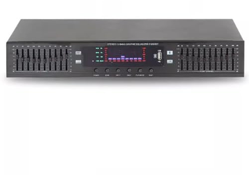 Graphic Equalizer, Dual 10-Band Hifi Stereo Audio Digital EQ with LED Spectrum Display, Bluetooth/U Disk Input, 1U Rack Mount for Home, Stage, Studio Use