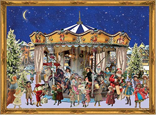 Nostalgischer Adventskalender/Weihnachtskalender mit Bildern und Glimmer Weihnachtskarussell