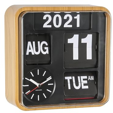 Karlsson Wanduhr Mini Flip - Bambus - 24x24x10cm - Quadratisch - Kunststoff - Wanduhr Modern Wohnzimmer - Wanduhren