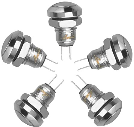 Larcele 8mm Mini Metal Drücken Taster Druckknöpfe Wasserdicht Momentan Push Button,5 Stücke JSANKG-16(Edelstahl) MEHRWEG