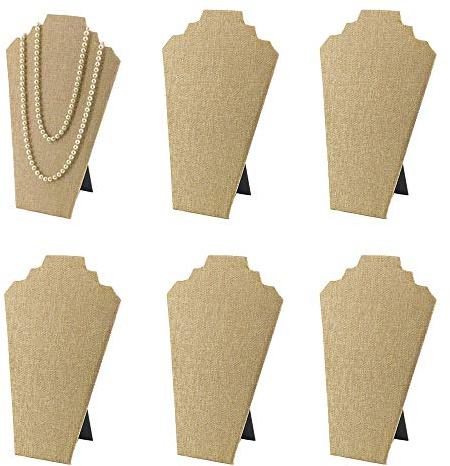 7TH VELVET 6pcs/ Pack 12.5inches Necklace Display Stands Easel Jewelry Organizer Stands for Show, Necklace Bust (Beige Linen 6pcs)