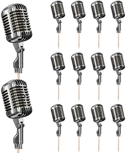 AK Giftshop Music Microphone Singer Themed Party Food & Cup Cake Picks Sticks Decorations Toppers Food Flags (pack of 14)