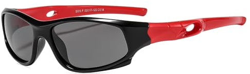 Suertree unisex barn klassiska polariserade solglasögon barn sport solglasögon lätt speglad lins silikon UV-skydd utomhus golf cykling fiske vandring glasögon, Svart, 816 C14