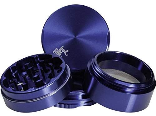 Black Leaf Grinder 4-teilig Ø 50 mm | hochwertiger Aluminium Crusher mit Pollenkammer | Premium Grinder New Edge Blau | inkl. Schaber
