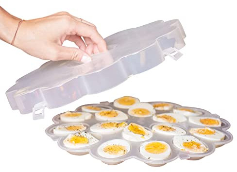 UPP Bandeja para Huevos, con Tapa I Plato para Servir Huevos, Espacio para 18 mitades I huevera, Cuenco para Huevos Rellenos (tamaño: Ø 29 cm, Altura 5 cm)