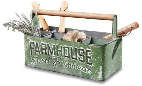Loberon Korb Farmhouse, antikgrün | ländlicher Farmhaus-Charme, mit Antik-Finish, vielseitig einsetzbar, Gartenzubehör, Gartenhelfer, Outdoor, Eisen, Tannenholz