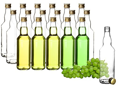 BigDean 18x Glasflaschen 500ml mit Schraubverschluss in Gold - Flasche zum Befüllen von Saft, Likör, Milch &Öl - Milchflasche Saftflasche Ölflasche Schraubflasche