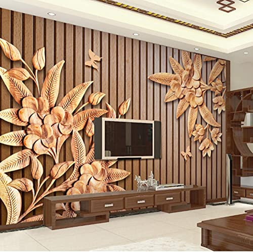 ZHEN WALLPAPER Neue Chinesische Stil Holzschnitzerei 3D Relief Holzmaserung Streifen Tapete Braun Wohnzimmer Restaurant Wandbild Papier Wandverkleidung-250cmx175cm(98,4x68,9inch)
