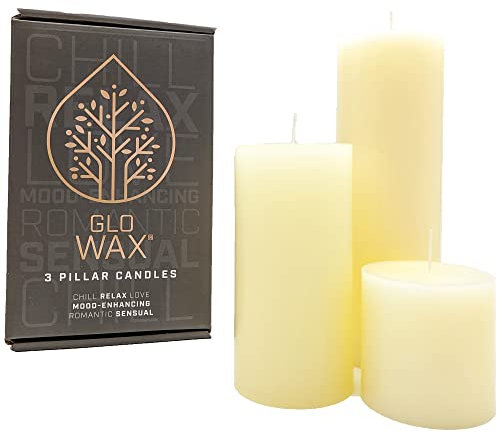 Glo Wax Pillar Candle Decorative Candles Unscented Non-Drip Candles Ideal for Wedding or Gifts Home Décor Church Candles Mood-Enhancing (Set of 3)