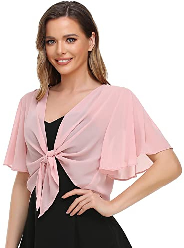 Chiffon-Schal für Damen, vorne offen, zum Binden, Cardigan für Abendkleid, Blush, L-XXL