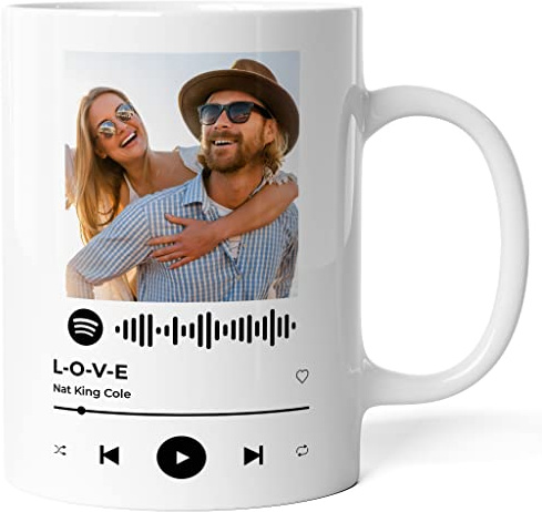 Caribu design Tazza Spotify personalizzata con foto, canzone e codice per riprodurre la canzone - Idea regalo originale - Tazza da colazione in ceramica