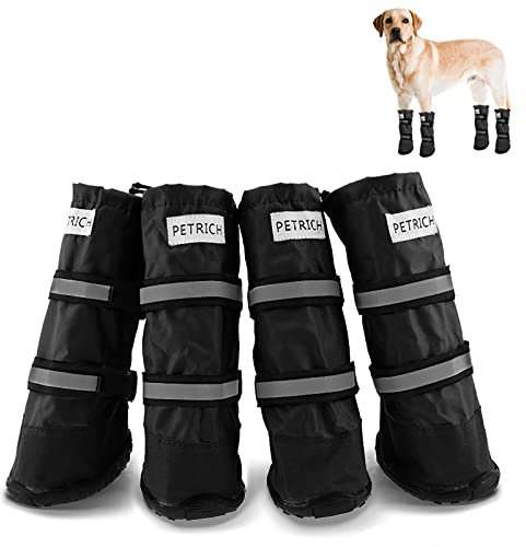 Topchances Hundestiefel, wasserdichte Schuhe für Hunde mit reflektierendem Riemen, robuste rutschfeste Sohle für kleine, mittelgroße und große Hunde, Outdoor, 4 Stück (XS, schwarz)