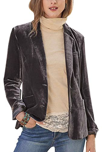 MINTLIMIT Damen Casual Samt Blazer gekerbtes Revers Knopfleiste vorne Blazer Jacke Langarm V Ausschnitt Jacke Mantel Blazer, khaki, 36