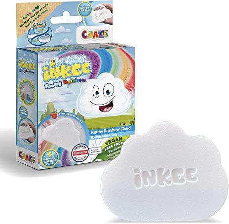 INKEE FOAMY CLOUD - Regenbogen Badebombe Kinder, Badekugel Kinder Schaumbad, Erdbeer-Duft, extra cremig