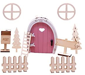 NSXIN Wichteltür Zubehör Weihnachten Set, Weihnachtswichtel Tür Set Weihnachtsdeko Elfentür, Miniatur Feentür Elfentür Wichtelhaus mit 16 Zubehör für Weihnachten Adventsgeschenk (Rosa)