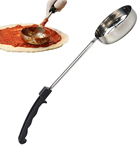 vepoty Pizza Spread Sauce Ladle Spoon with Long Handle 6 Ounce Flat Bottom Kitchen Cooking Spoon Measuring Stir Soup Spoon