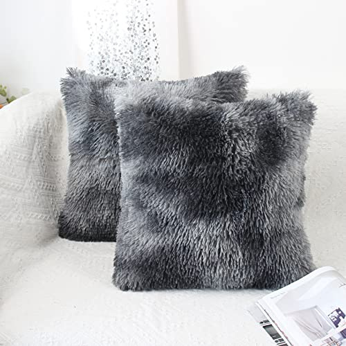 OYIMUA Dunkelgrau Deko Kissenbezug 45x45 Flauschig Plüsch 2er Set | Couchkissen Kissenbezüge Sofakissen Kissenhülle Dekokissen Kuschelig Kissen Zierkissen Wohnzimmer Schlafzimmer