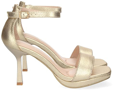 shoes&blues.es 70502-Sandalia de Tacon Fino para Mujer, Comodo, con Pala Simple, y Cierre de Hebilla, Primavera Verano 2023. Talla 37 Oro
