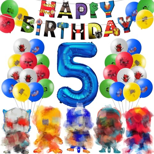 Kindergeburtstag Deko, 5 Jahre Geburtstagsdeko Jungen ,Avengers GeburtstagBallon Set, Geburtstag Banner Folienballon Riesenzahl für Kinder Party Decorations