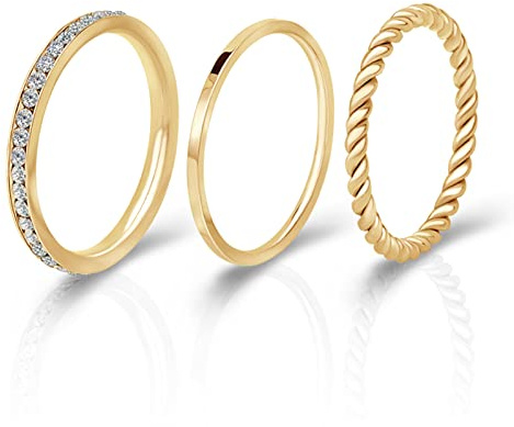 Joacii 18K Gold Vergoldete Stapelbar Ringe für Damen Wasserfest Stacking Ring Set Verlobungsring Statement Promise Daumenring Fingerring für Frauen Mädchen, Größe 6 bis 10(Rosegold/Gelb/Weiß)