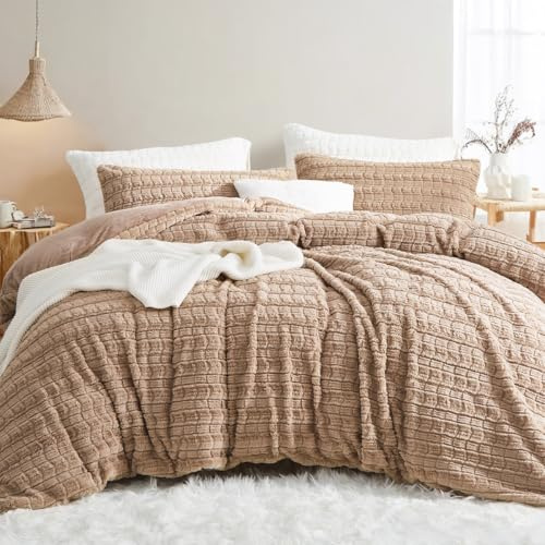 Lanqinglv Ropa de cama de felpa de 220 x 240 cm, piel sintética, color caqui, mullida, ropa de cama de invierno, cálida y acogedora, franela de forro polar, tacto de cachemira, funda nórdica con