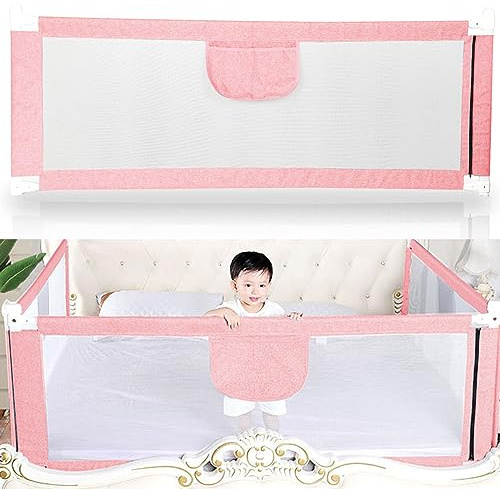 XUANYU Rausfallschutz Bettgitter 150 cm/180 cm/200 cm (4,9 FT/5,9 FT/6,6 FT) Kinderbettgitter Höhenverstellbar 70-99 cm Bettschutzgitter Rausfallschutz für Viele Bettarten (Rosa, 180 cm/5,9 FT)