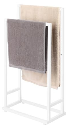 smusei Handtuchhalter stehend mit 2 Handtuchstangen 2-stöckiger Badetuchhalter ohne Bohren für Badezimmer 74x21x41CM Handtuchstange Halter - Mattweiß