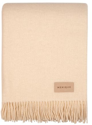 Menique 100% Lana Coperta MILANO 125x180 cm Naturale, Plaid Extra Fine Spessa per Autunno