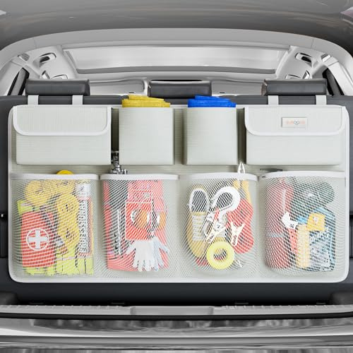 SURDOCA Organizador de maletero de coche, gran capacidad (43 x 19 pulgadas), bolsa de almacenamiento para automóvil con 8 bolsillos, 7 organizadores de almacenamiento mejorados para automóvil, SUV