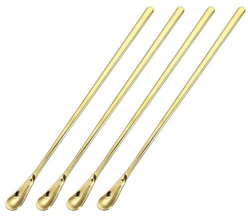 sourcing map 4pcs Inox Acier Mélange Cuillère 8.7 pouce Cocktail Agitateur Bar Cuillère Boisson Remuer Cuillère avec Long Poignée pour Bar Cocktail Glace Thé, Or