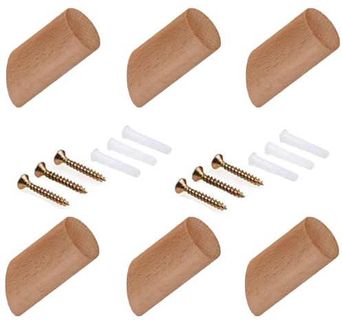 LWZko 6 Pezzi Ganci Appendiabiti in Legno Naturale, Gancio Naturale Legno, Ganci Appendiabiti Legno, Faggio Naturale Appendiabiti per La Casa, Appendere, Vestiti Sciarpa, Cappello, Borsa（3 * 6cm）