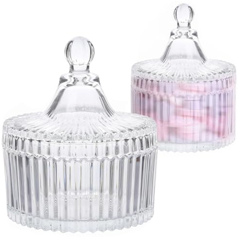 Cisolen 2 Stück Vintage Süßigkeiten Glas Dose Süßigkeitengläser aus Kristall Bonboniere mit Deckel Bonbonglas Behälter Glasbehälter Aufbewahrungsgläser für Bonbons Schokolade Bohnen Kekse