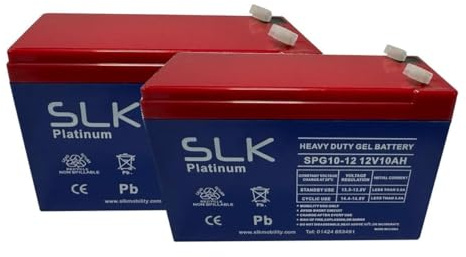 SLK Platinum Mobility Scooter GEL Battery Pair of 2 x 12v 10ah Reliable And long Lasting Replacement Batteries For Electric Scooters And Wheelchairs