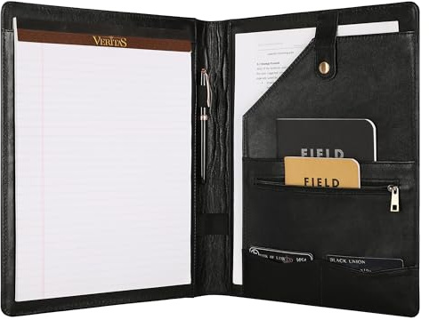 Personalisiertes Leder-Padfolio für Linkshänder, Business-Portfolio-Ordner mit Notizblock-Halter, Rechtsblock, Portfolio-Ordner für Männer/Frauen, Schwarz