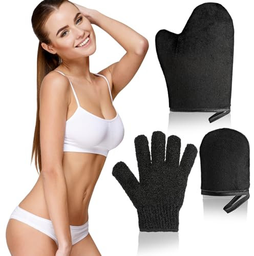 COMNICO 3PCS Self Tanner Mitt Set Ultra Soft Face Mitt Exfoliating Glove With Thumb Washable Sun-Free Tanning Tool Tanning Mitt Applicator for Back and Body