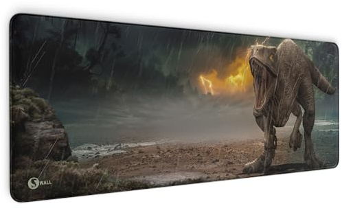 Gaming Mauspad XXL Raptor Dino 80x30 cm 4 mm dick rutschfest Deskmat PC | Mousepad Tastaturunterlage extrem gleitfähige Oberfläche sauberen Rändern scharfem Druck und 4 mm Komfort