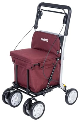 Carlett Rollator und Einkaufstrolley mit Sitz, EU-Medizinprodukt, höhenverstellbarer Griff, Doppelfeststellbremse, Räder in 3 Positionen, leicht und kompakt – Comfort Move, Rot
