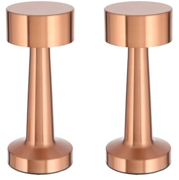 2x Metall Akku Tischleuchte Kupfer mit Touchfunktion 3 Weisstöne USB Nachttischlampe Aufladbar Helligkeit regulierbar Schreibtischlampe Dimmbar