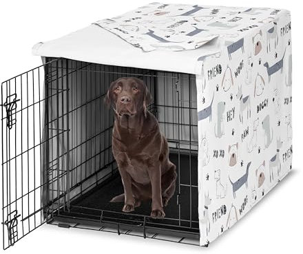 Sweet Jojo Designs 106,7 cm Mittelgroße/große Hundekäfigabdeckung (Cartoon-Welpen-Druck) Haustierkäfig, Zwingerabdeckungen (Neutral, Modern, Bulldogge, Wiener Doggy, Pfoten, skurril, verspielt, Woof