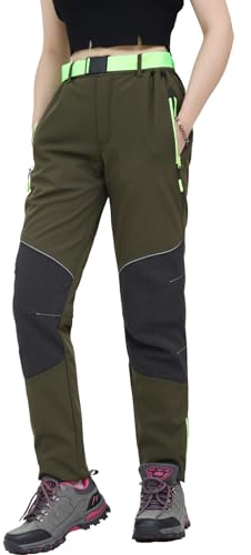 WORK IDEA Women's Outdoor Trousers for Demanding Hikes - Waterproof Material, Elastic Fit, Winter Warmth, Contrast Colour Zippers and More, Green, M