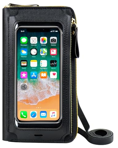 Sac à Bandoulière pour Femme, Mini-sacoche Transparent Femme Avec Bandoulière Réglable, Ecran Tactile Elégant et Multifonctionnel Sac à BandoulièRe Téléphone Portable, Noir （20*4.5*11.5cm）