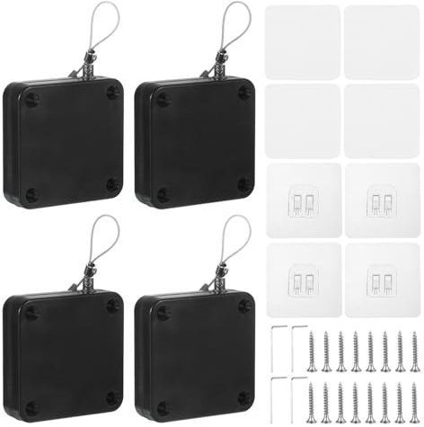 sourcing map Cierrapuertas corredera automático sin perforaciones, 800 g, sensor de tormenta, cierre de puerta multifuncional con cordón de acero para dormitorio, baño, sala de estudio (negro, paquete